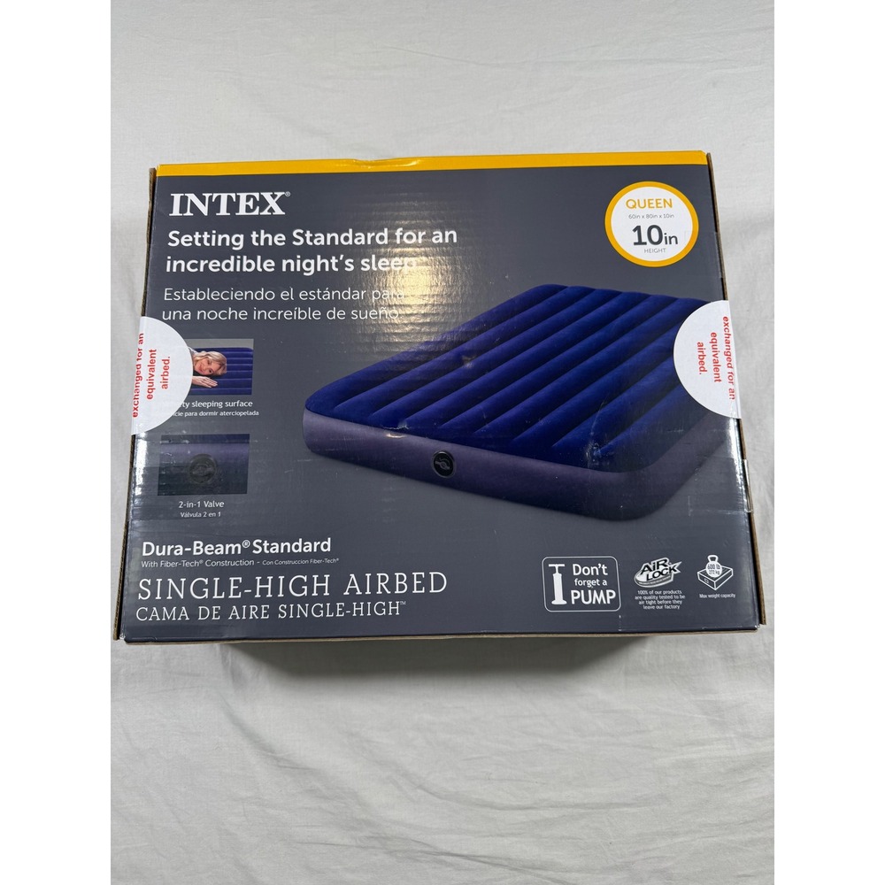 Intex Single-High Airbed Queen Blue NEW Dura-Beam Standard 10in